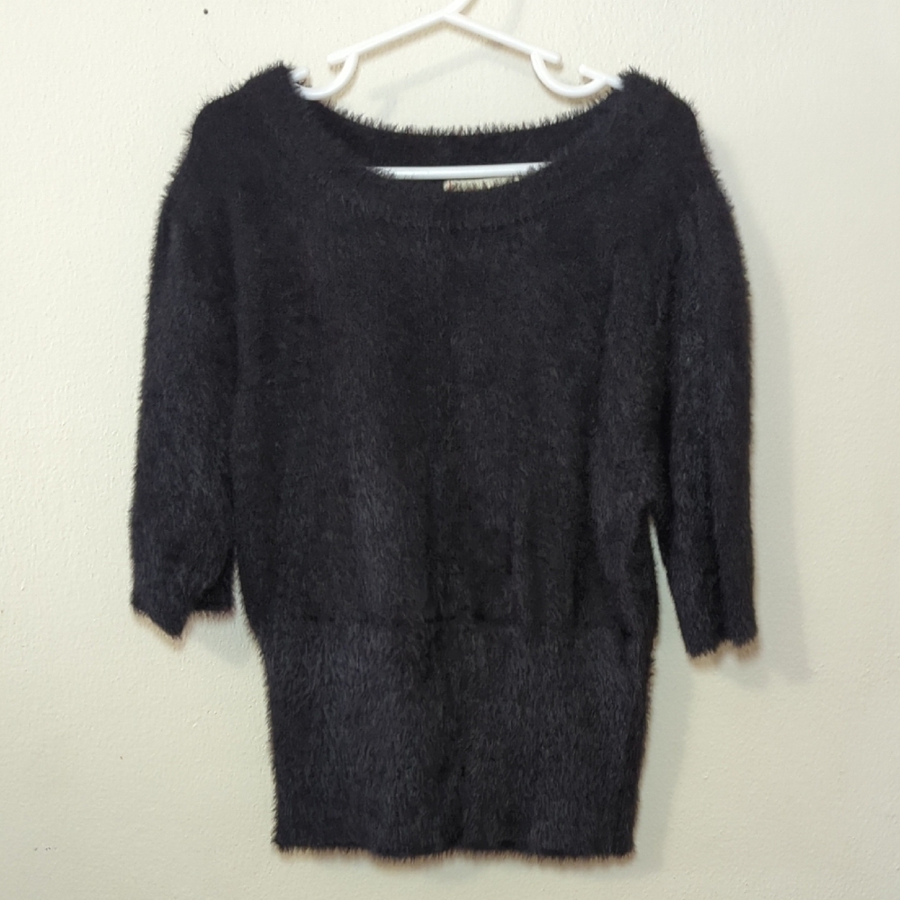 Walking on Sunshine Fuzzy Black Sweater 3/4 Sleeve Soft Girls Size L